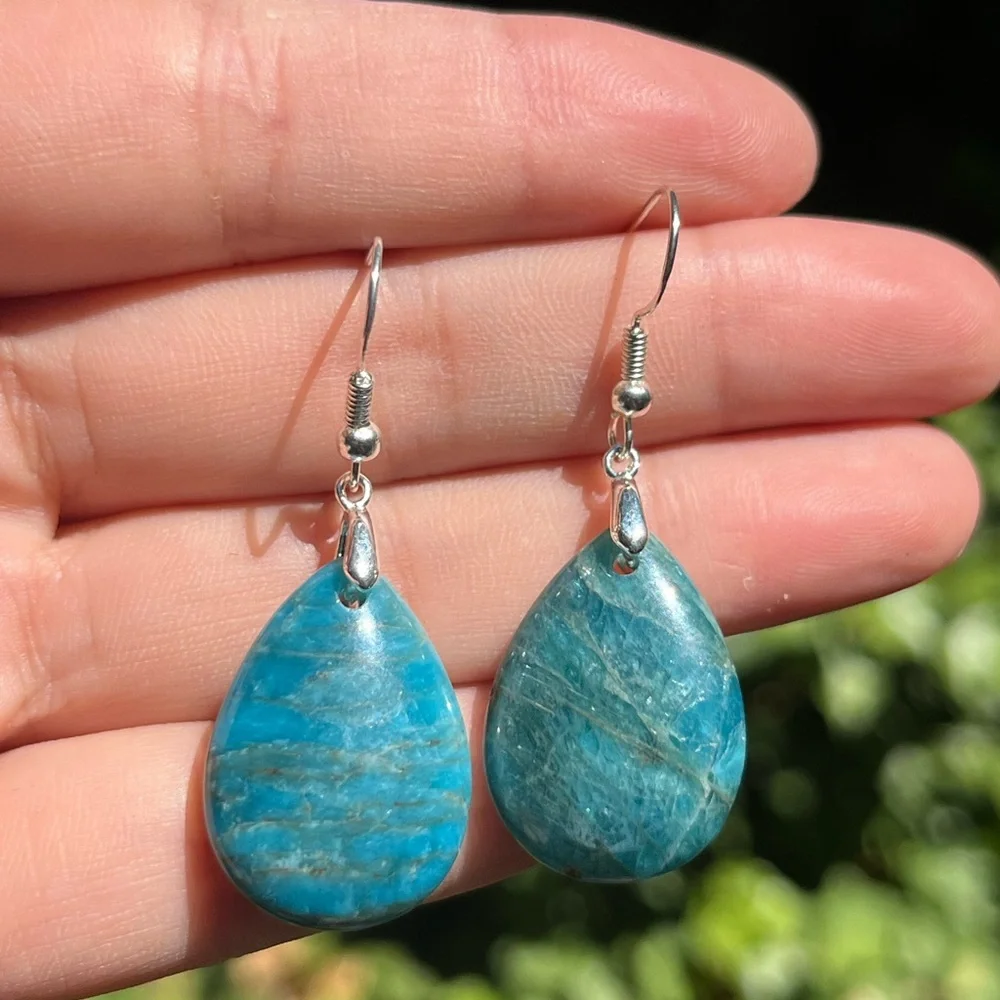 925 silver plated blue apatite drop‎ earrings